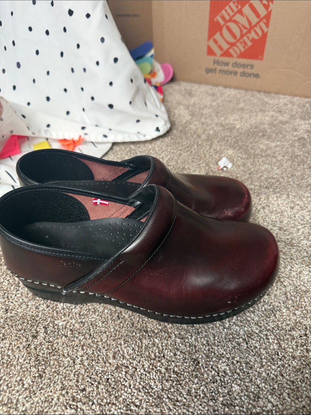 Sanita Women's Burgundy Leather Slip-On Clogs